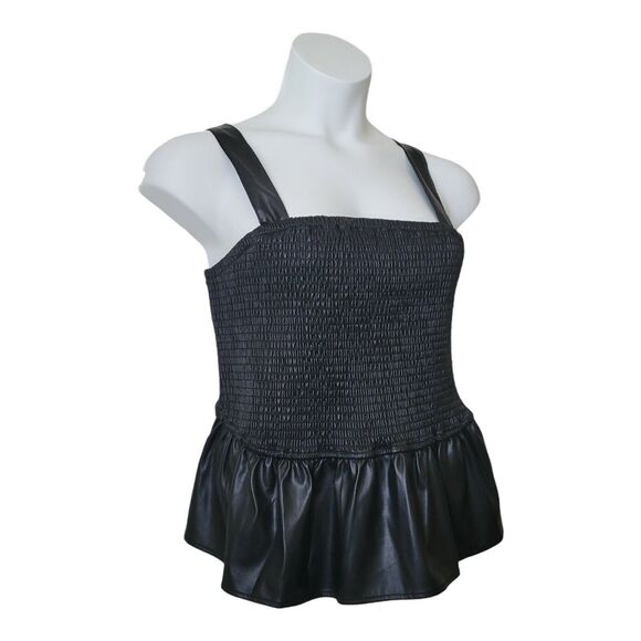 Torrid Women's Black Faux Vegan Leather Smocked Peplum Camisole Tank Plus Sz 2X - Picture 5 of 8
